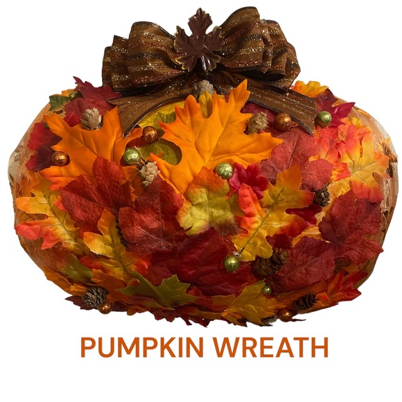 Fall Pumpkin Wreath with Autumn Leaves, New, Handmade - Picture 1 of 1